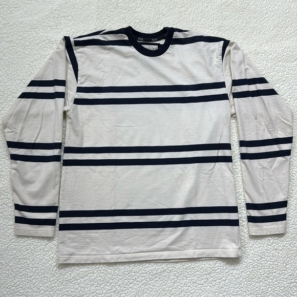Aqua Maritime Blue Cream Striped 
Long Sleeve Crewneck Shirt - Picture 1 of 6